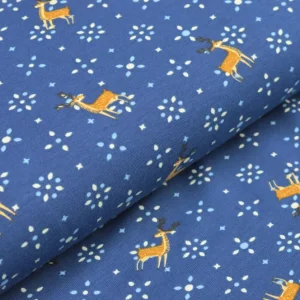 Must-Have 0,70m ReststückBaumwolljersey blau mit Hirschen und grafischen Blumen